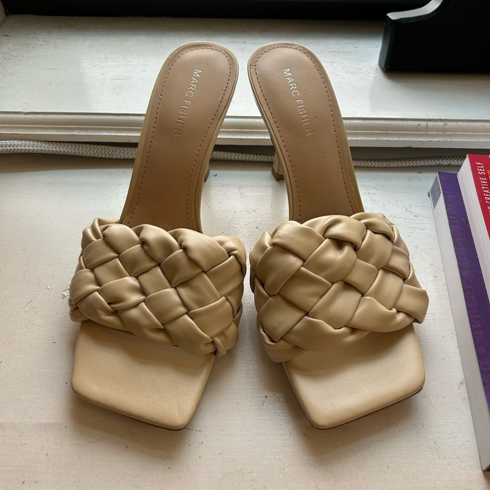 Marc Fisher Cream Woven Mules